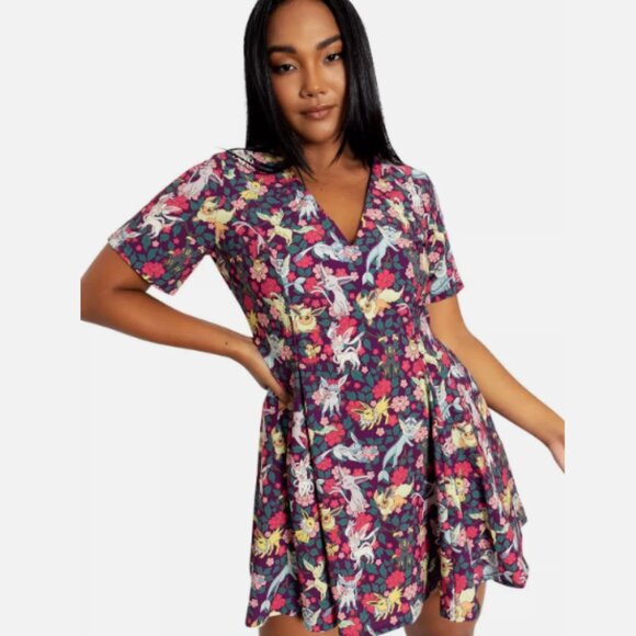 BlackMilk Pokemon Eevee Evolution Floral V Dress Size Extra Small XS - Picture 3 of 6